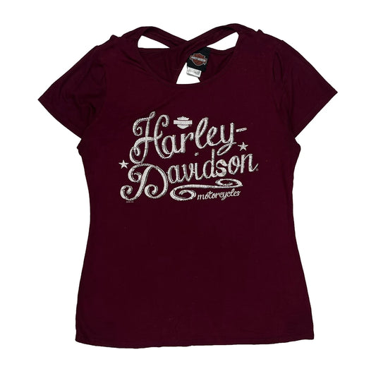 Vintage Harley Davidson Graphic T-Shirt - Medium Burgundy Viscose