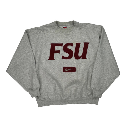 Nike College Sweatshirt - Large Grey Cotton