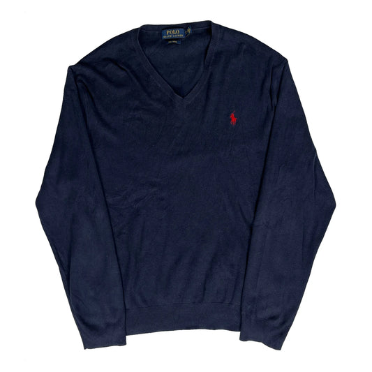 Polo By Ralph Lauren V-Neck Jumper - XL Navy Cotton