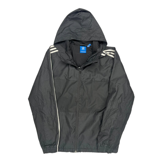 Adidas Striped Windbreaker - Large Black Polyester