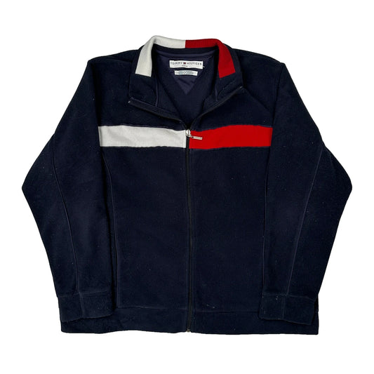 Vintage Tommy Hilfiger Striped Track Jacket - XL Navy Polyester