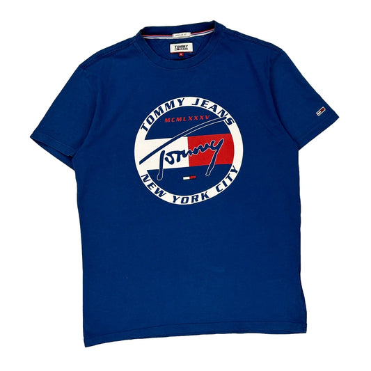 Tommy Jeans Graphic T-Shirt - Medium Blue Cotton