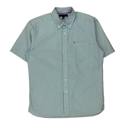 Tommy Hilfiger Checked Short Sleeve Shirt - Large Blue Cotton
