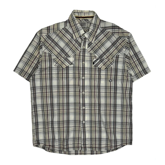 Ecko Unltd Checked Short Sleeve Shirt - Large Beige Cotton