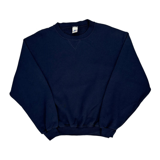 90S Blank Russell Athletic Sweatshirt - Medium Navy Cotton Blend