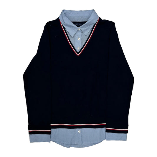 Vintage Layered Tommy Hilfiger Jumper - Small Navy Cotton