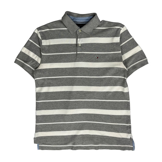 Tommy Hilfiger Striped Polo Shirt - Large Grey Cotton