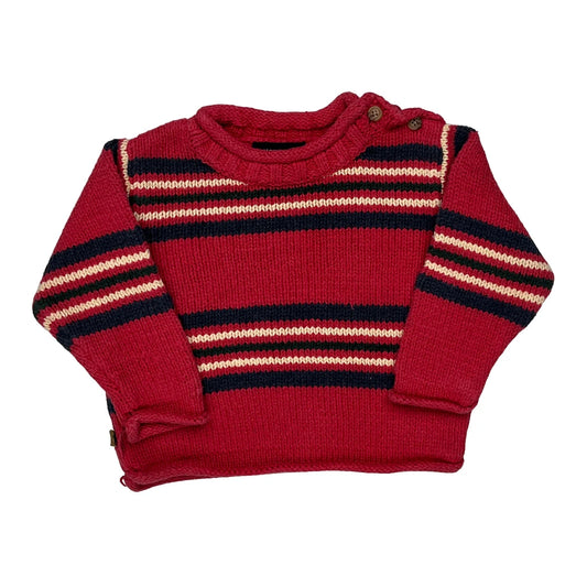 Vintage Age 3M-12M Ralph Lauren Striped Jumper - 2XS Red Cotton