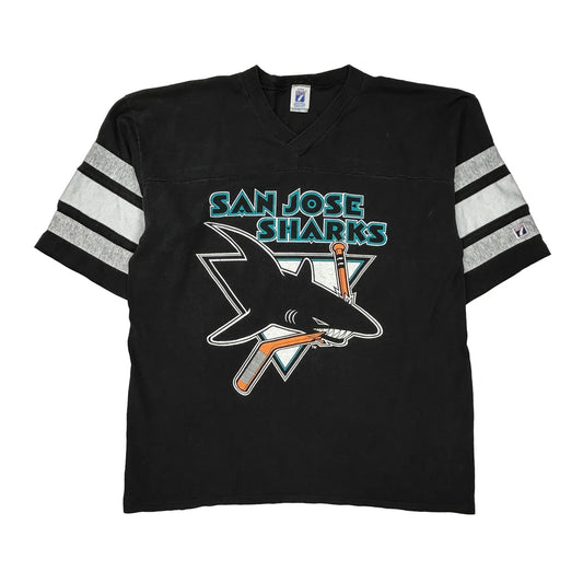 San Jose Sharks Logo 7 Single Stitch Jersey - XL Black Cotton