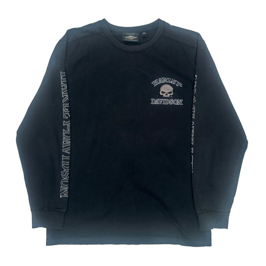 Harley Davidson Graphic Long Sleeve T-Shirt - Large Black Cotton