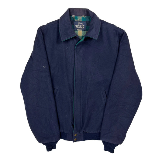 Woolrich Bomber Jacket - Large Blue Wool