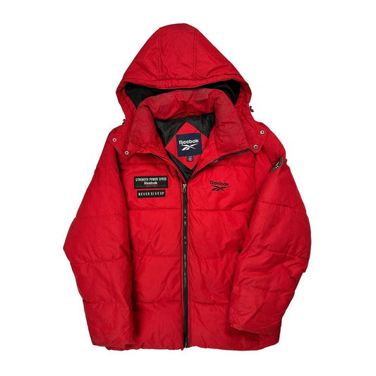 Vintage Strength Power Speed Never Give Up Reebok Puffer - XL Red Polyester