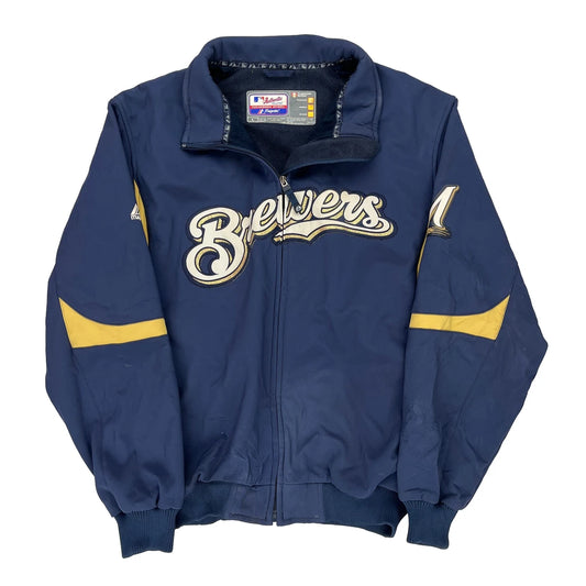 Brewers Majestic Mlb Jacket - Large Blue Polyester