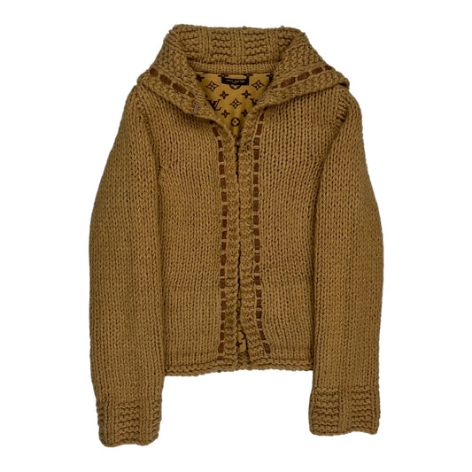 Vintage Monogram Lining Louis Vuitton Wool Hand Knit Shawl Cardigan - Medium Beige Wool