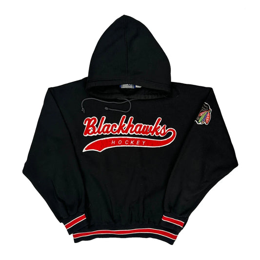 Vintage Blackhawks Starter Nhl Hoodie - Medium Black Polyester Blend