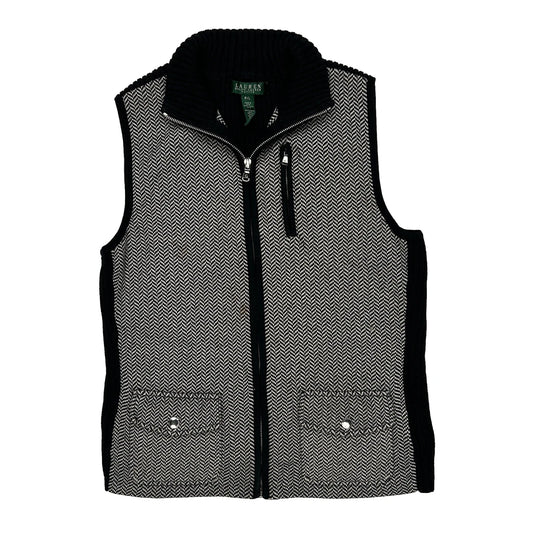 Ralph Lauren Petite Herringbone Mock Neck Gilet - Large Black & White Cotton