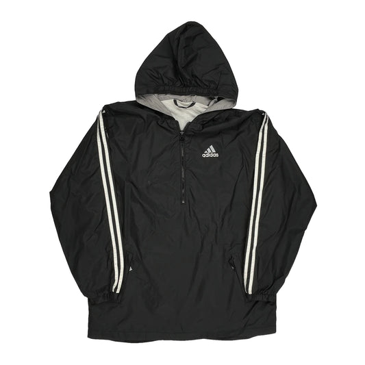 Adidas Striped Windbreaker - Large Black Polyester