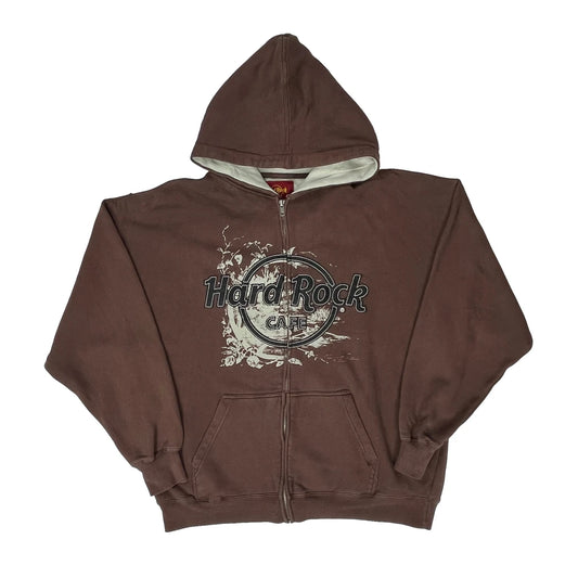 Hard Rock Cafe Hoodie - XL Brown Cotton Blend