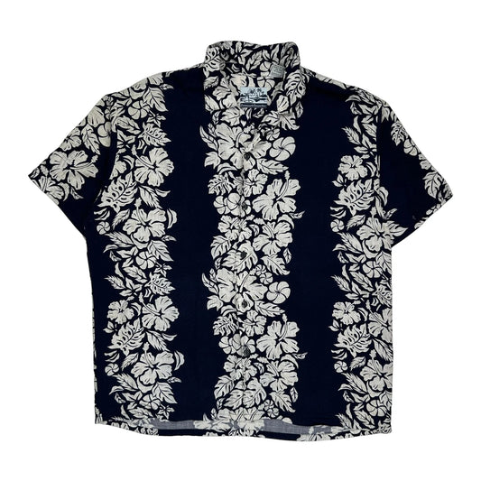 Vintage Pineapple Connection Floral Hawaiian Shirt - Medium Black Viscose