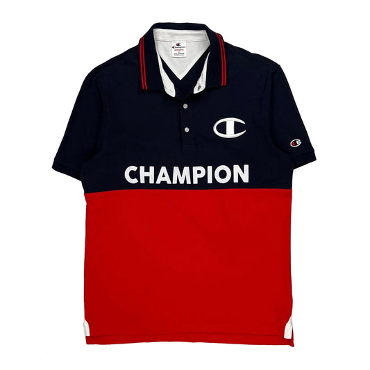 Champion Spellout Polo Shirt - 2XL Navy Cotton