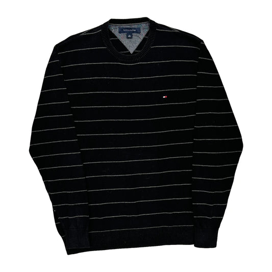 Tommy Hilfiger Striped Jumper - Large Black Cotton