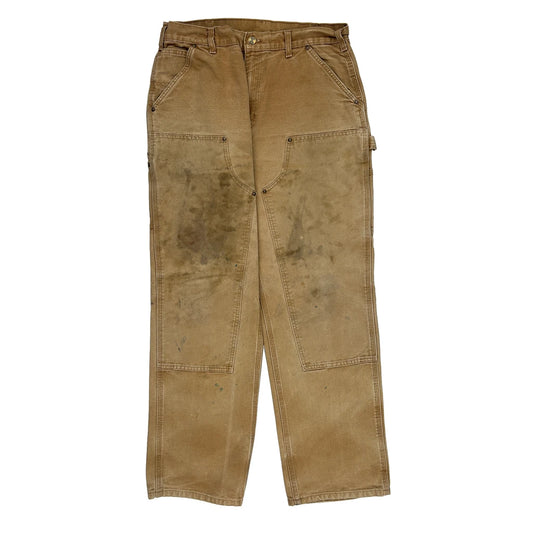 Heavily Worn Carhartt Double Knee Carpenter Trousers - 33W 30L Brown Cotton