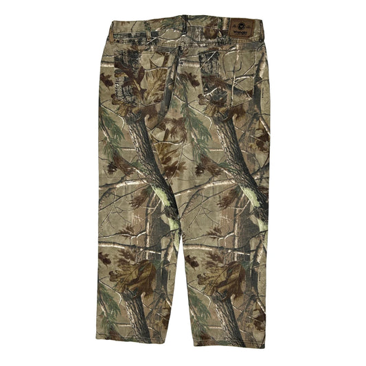 Double Knee Wrangler Camo Cargo Trousers - 36W 28L Green Cotton