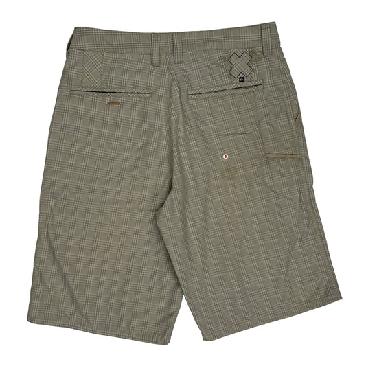 Quiksilver Checked Shorts - 32W 11L Beige Polyester