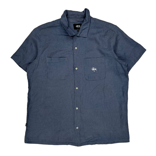 Vintage Stussy Short Sleeve Shirt - Medium Blue Cotton