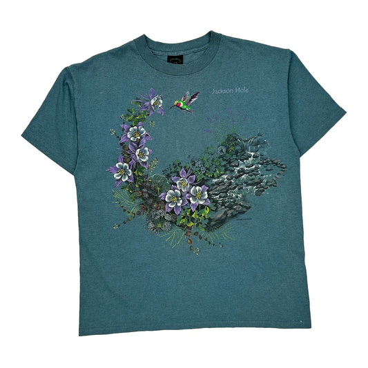 Jackson Hole Habitat Single Stitch T-Shirt - XL Blue Cotton