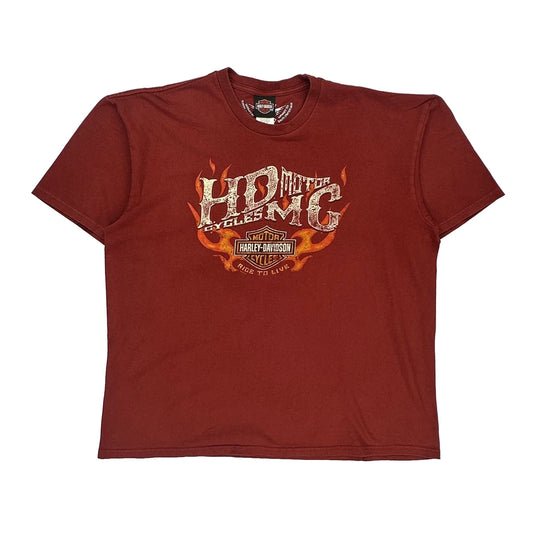 Harley Davidson Graphic T-Shirt - 2XL Red Cotton