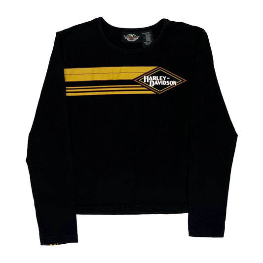 Harley Davidson Striped Long Sleeve T-Shirt - Large Black Cotton