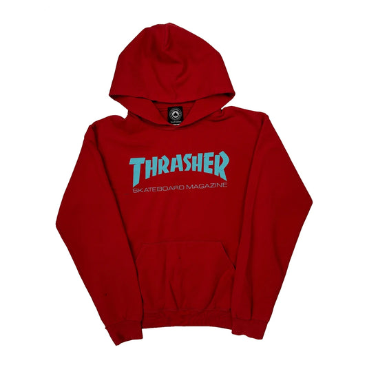 Skateboard Magazine Thrasher Spellout Hoodie - Small Red Cotton