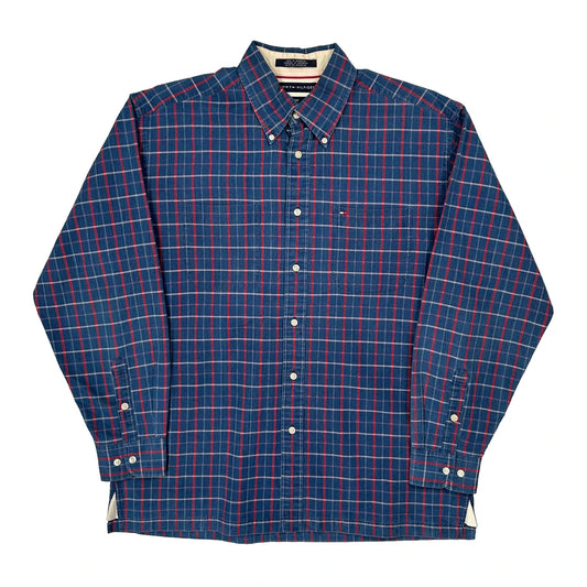 Vintage Tommy Hilfiger Checked Shirt - Large Blue Cotton
