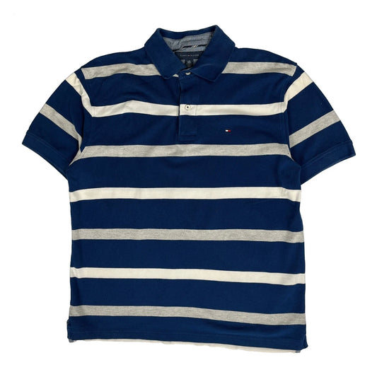 Tommy Hilfiger Striped Polo Shirt - Large Blue Cotton