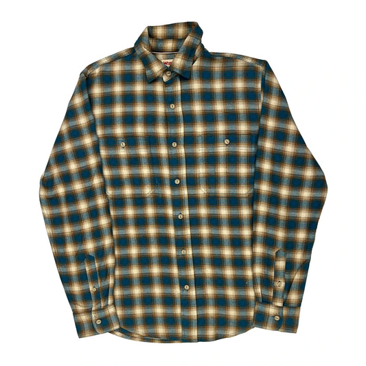 Wrangler Checked Flannel Shirt - Small Green Cotton