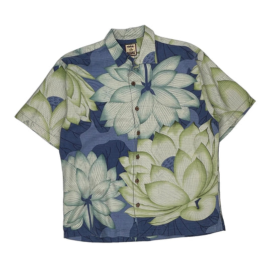 Tommy Bahama Floral Hawaiian Shirt - Medium Blue Silk