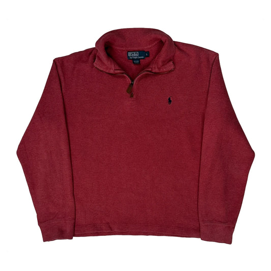 Polo By Ralph Lauren 1/4 Zip - Large Burgundy Cotton