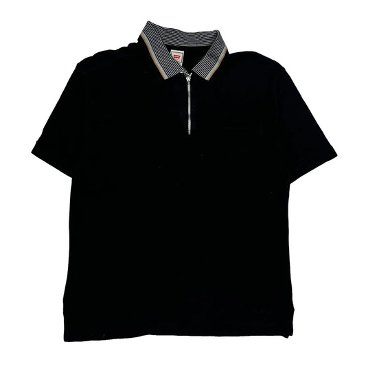 Vintage Levis Striped Polo Shirt - Large Black Cotton
