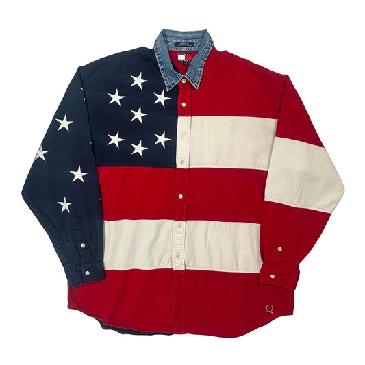 Amercan Flag Aop Tommy Jeans Stars And Stripes Shirt - XL Multicoloured Cotton