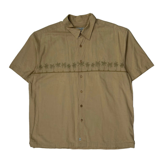 Vintage Quiksilver Graphic Short Sleeve Shirt - XL Beige Cotton