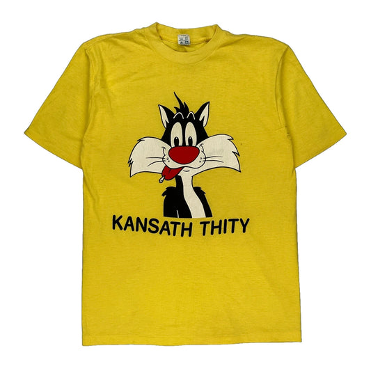 Single Stitch Artex Cartoon T-Shirt - XL Yellow Cotton