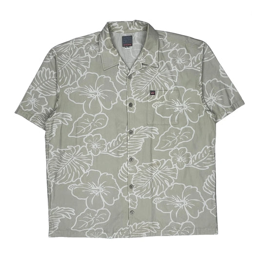 Quiksilver Floral Hawaiian Shirt - XL Khaki Cotton