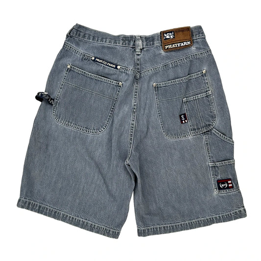 Phat Farm Double Knee Denim Shorts - 32W 11L Grey Denim