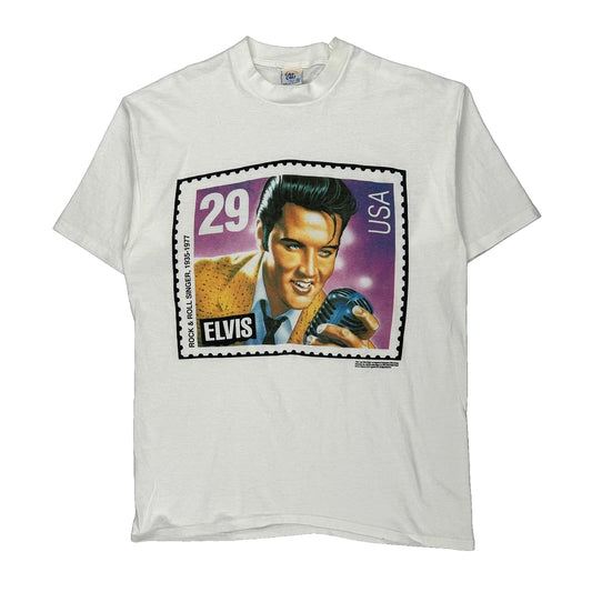 Elvis Presley Stamp Design Cal Cru Graphic T-Shirt - XL White Cotton