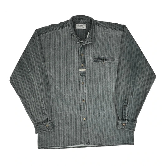 Vintage Fidan Striped Patterned Shirt - Large Grey Cotton
