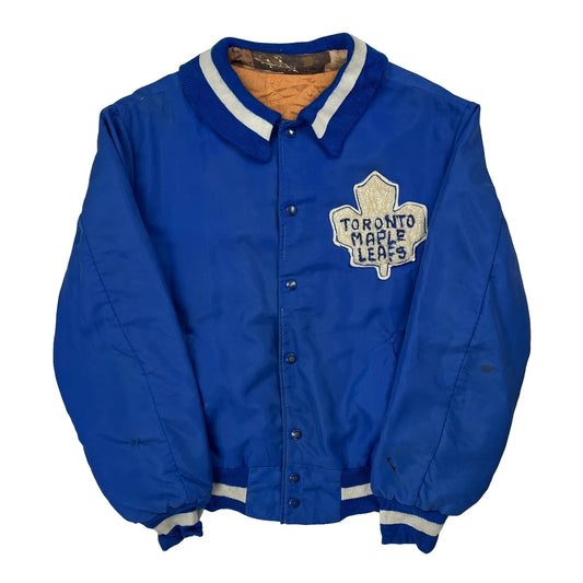 80S Toronto Maple Leafs Nhl Satin Varsity Jacket - Large Blue Nylon