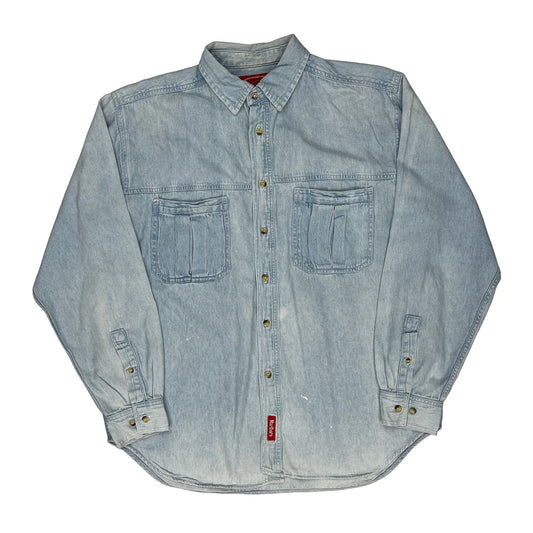 Vintage 90S Marlboro Denim Shirt - Medium Light Wash Cotton