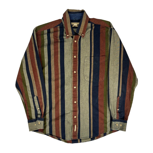 Vintage Natural Issue Striped Patterned Shirt - Medium Multicoloured Cotton