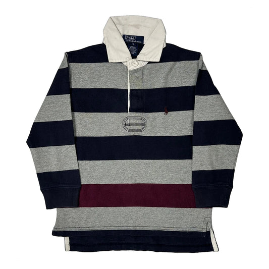Vintage Age 5 Polo By Ralph Lauren Striped Rugby Shirt - Small Grey Cotton